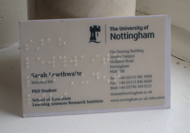 University business card with braille sticker